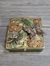 Vintage Art Nouveau Metal/Enamel Flowers with Butterfly Trinket Box 4