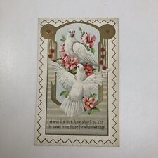 Greetings Doves Hearts Flowers Thoughts Poem Gold Embossed Vintage Postcard picture