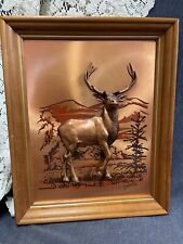 70’s Big Buck Wall Plaque Signed John Louw Framed Copper Raised Relief 3D 13x16” picture