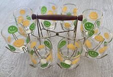 Retro 1970s Libbey Glasses, Groovy Green|Yellow Smiley Face, 8 Tumblers, w/Stand picture