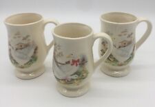 Vintage Spring Time Cozy Cottage Coffee Cups Set Of 3 White Geese picture
