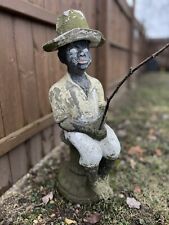 Antique Concrete Fishing Boy Statue With Base. African American picture