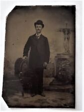 Antique Tintype Photo Fountain Chair Standing Bowler Hat Politician? Detective? picture