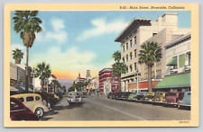 Postcard Riverside, California Main Street Linen Old Cars A326 picture