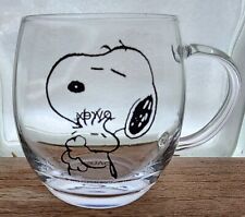 Corelle Pyrex Peanuts Snoopy Woodstock Clear Glass Coffee Cup Handle Mug picture