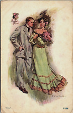 A/S J.V. McFall Couple Formal Clothes Hat Sweet Peas  UDB P.U. 1908 (Z211) picture