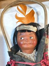 Skookum Native American Bully Good Indian Doll Papoose Wooden Handle Beads [c484 picture