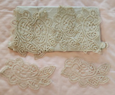 ANTIQUE 6PC HAND MADE FRANCE 2PC CREAM FLORAL LEAF SEWING TRIM LACE PIECES picture