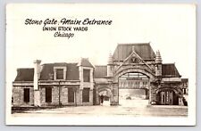 c1940s~Union Stock Yards~Chicago Illinois IL~Main Stone Entrance~RPPC Postcard picture