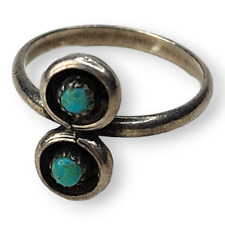 Vintage Native American Zuni Snake Eye Turquoise Sterling Silver Ring Size 5 picture