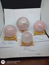 🔥 ROSE QUARTZ SPHERES 4 PC LOT WHOLESALE CRYSTAL MINERAL DISPLAY W/FREE STANDS picture