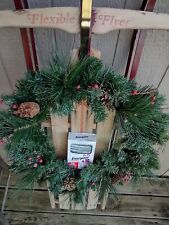 LG Vintage Flexible Flyer Working Sled Wreath Lights Christmas Decor Ski Snow  picture