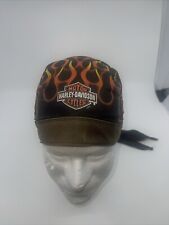VTG Harley Davidson Do Rag  Orange Bar & Shield Flame Skull Cap Rare Hat picture