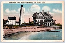 Postcard New London Light House Ocean Beach New London Connecticut Posted 1930 picture