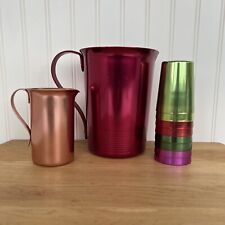 Vtg MCM Bacal Color Craft Pitcher & 8 Cups Colorful Aluminum Barware 2 Pitchers picture