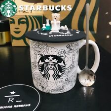 Starbucks Cute Bear Ceramic Cup set Coffee Mug w/ lid spoon coaster Sakura Gifts picture