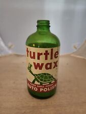 Vintage  Early 1950's Turtle Wax Green Glass Car Wax Bottle Chicago IL picture