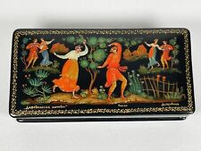 Vintage Russian lacquer box, hand painted, people dancing, signed picture