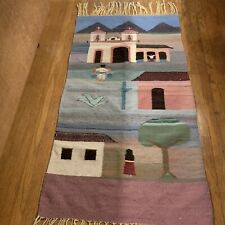 VTG Southwestern Tapestry/Rug Handwoven Village Scene With Church Wool 58 X 31” picture