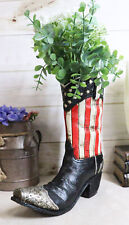 Rustic Western American Flag Old Faithful Patriotic Cowboy Boot Floral Vase picture