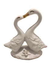 Vintage Kissing Swans White Gold Decorative Bomboniere Ceramic Ornament picture