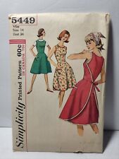 1964 Simplicity Pattern 5449 Miss Size 14 Bust 34 - 1 Piece Wrap Around Dress picture