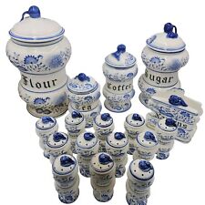 21 Pc VTG Blue Onion Canister Set +12 Spices & Napkins Blue Danube Made In Japan picture