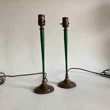 Pair of Vintage Hunter Green Metal Lamps – Tall Thin Table Lamps - Distressed picture