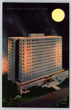 c1940s Calhoun Towers, Greenville SC Night View Moonlight Vintage Postcard picture