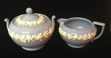 Wedgwood Embossed Queensware Cream on Lavender Covered Sugar & Creamer picture