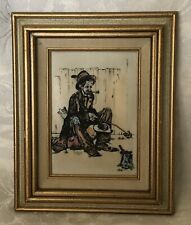 1924 Norman Rockwell Ceramic Tile Engraving Hobo Hand Painted Framed 10.25x8.25” picture