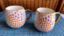 Thyme & Table Stoneware Gold Mod Floral 16oz Coffee Mugs Set Of 2 New Core Home picture