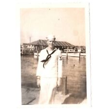 Vintage WWII Sailor Photo April 1,1944 Identified Robert Dean Misner Near Pier picture