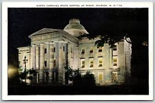 Vtg Raleigh NC North Carolina State Capitol at Night 1940s View Linen Postcard picture
