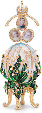 Vintage Lily of the Valley Faberge Egg Style Enameled Collectible Figurine Pearl picture