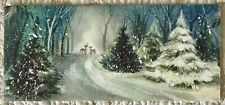 Vintage Christmas Deer Winter Road Snow Green Scene Greeting Card 1950s 1960s picture