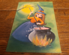 Vintage Halloween Bridge Tally Card - Witch with Bubbling Cauldron picture