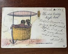 ATQ 1906 Postcard Flying AIRSHIP Romantic Couple WE ARE LIVING HIGH HERE Comic picture