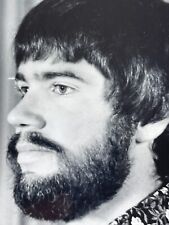 P4 Photograph Profile Handsome Man Beard Floral Dress Shirt 1970's picture
