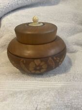 vtg wood carved box round footed floral with lid trinket picture