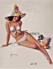 50's Rolf Armstrong Pin-Up Print Bikini Clad Jewel Flowers She's Tops Cheesecake picture