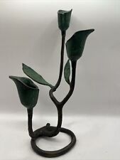 Heavy Metal Tulip Candelabra 3 Candle Faux Patina On Tulips Leaves picture