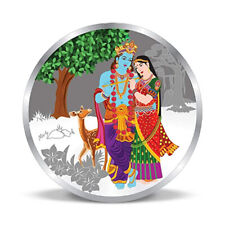 Indian Traditional Radha Krishna with Deer 999 Purity Silver Coin 100 gram picture