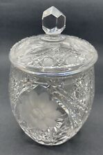Vintage Crystal Cut 8” Biscuit Heavy Glass Cookie Jar Canister Storage Floral picture