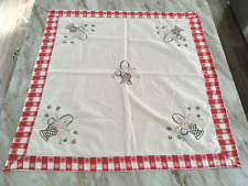 VTG Embroidered Floral Basket Farmhouse Country Tablecloth Cutters Crafts STAINS picture