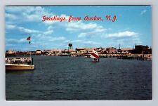 Avalon NJ-New Jersey, General Greeting, Boats on Lagoon, Vintage Postcard picture