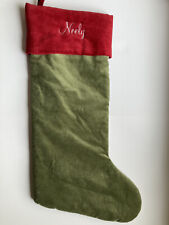 Pottery Barn Large Classic Velvet Stocking NEELY mono Green 2021 FLAW READ N1 picture
