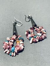 COLORFUL NAVAJO TURQUOISE SPINY OYSTER STERLING SILVER EARRINGS picture