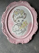 Vintage Oval Cameo Chalkware Mold Lady Flowers Hand Painted Signed 1974 Wall Art picture
