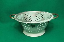 Vintage Small Metal Strainer Berry Colander Footed Handles Turquoise Rustic picture